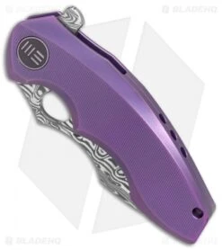 WE Knife Co. 605DS Flipper Knife Purple Titanium (3" Damasteel) Limited Edition -We Knife Co Shop WE Knife Co 605DS purple Ti damasteel LE BHQ 80883 er spine
