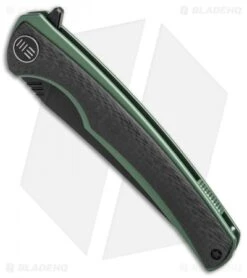 WE Knife Co. 704CF-H Liner Lock Knife CF/Green Ti (3.6" Black Stonewash) -We Knife Co Shop WE Knife Co 704CF H cf green ti black sw BHQ 75626 er spine