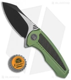 We Knife Co. Valiant Frame Lock Knife Green Titanium/CF (3" Black) 717E -We Knife Co Shop WE Knife Co Valiant Green Ti CF black 717E BHQ 79301 er bottlecap