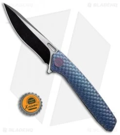 WE Knife Co. 604H Frame Lock Knife Blue Titanium (3.8" Satin, Black) -We Knife Co Shop WE Knife FL Black Satin Ti Blue WE604H BHQ 67597 jr bottlecap 3