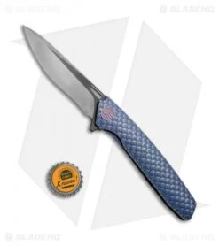 WE Knife Co. 604M Frame Lock Knife Blue Titanium (3.8" Black, Satin) -We Knife Co Shop WE Knife FL Satin Black Ti Blue WE604M BHQ 67598 jr bottlecap 2