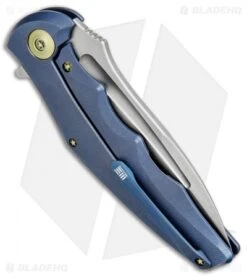 WE Knife Co. 608J Tanto Frame Lock Knife Blue Titanium (4" Stonewash) -We Knife Co Shop WE Knife Titanium BLUE Tanto SW 608J BHQ 49810 jr side