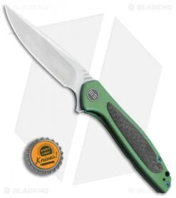 WE Knife Co. Wisp Frame Lock Knife Green Ti/Carbon Fiber (3.2" Satin) 805D -We Knife Co Shop We Knife Co Wisp Green Ti CF satin BHQ 83824 er bottlecap